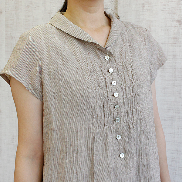 縮 シャーリングワンピース 縞ベージュ Ionoストア